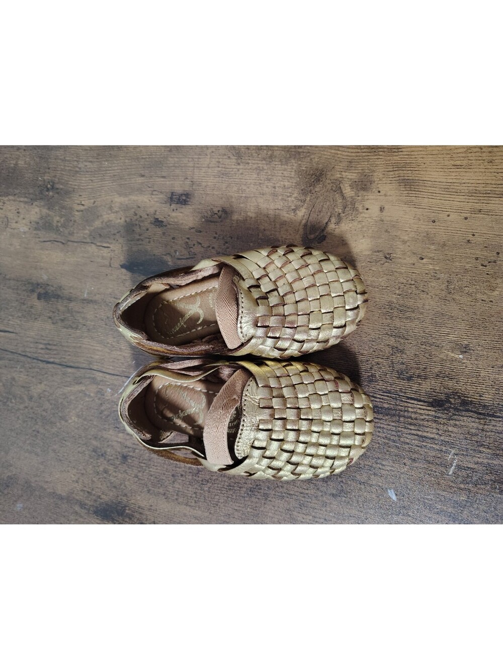 Joyfolie Toddler Girls 5 Woven Leather Huarache Flats Metallic Gold Shoes 5.75"